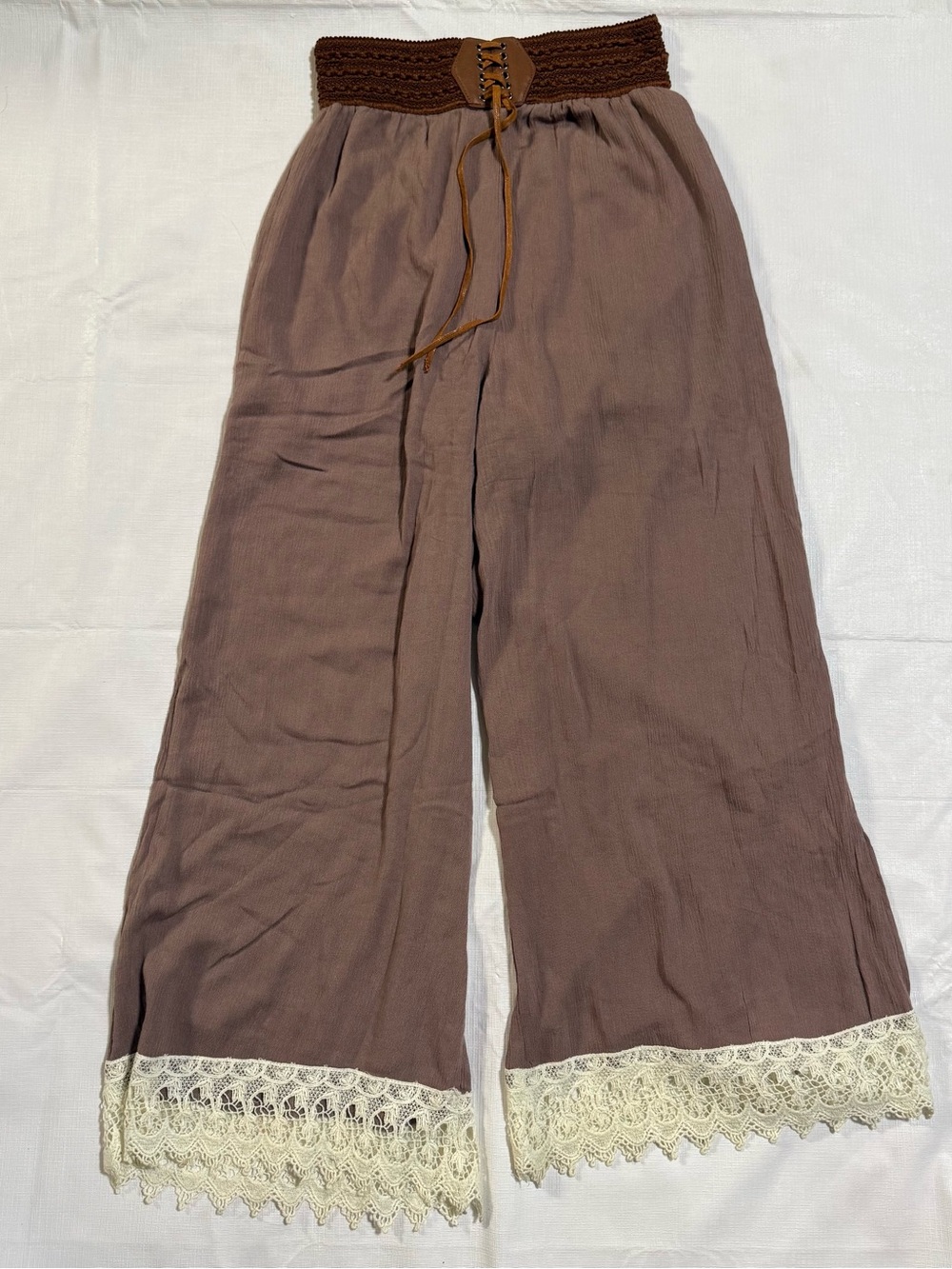 Papaya Mauve-Brown Smocked Waist Wide-Leg Pants
